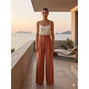 Forever 21 Rust Orange High Waist Wide Leg Trousers - Large